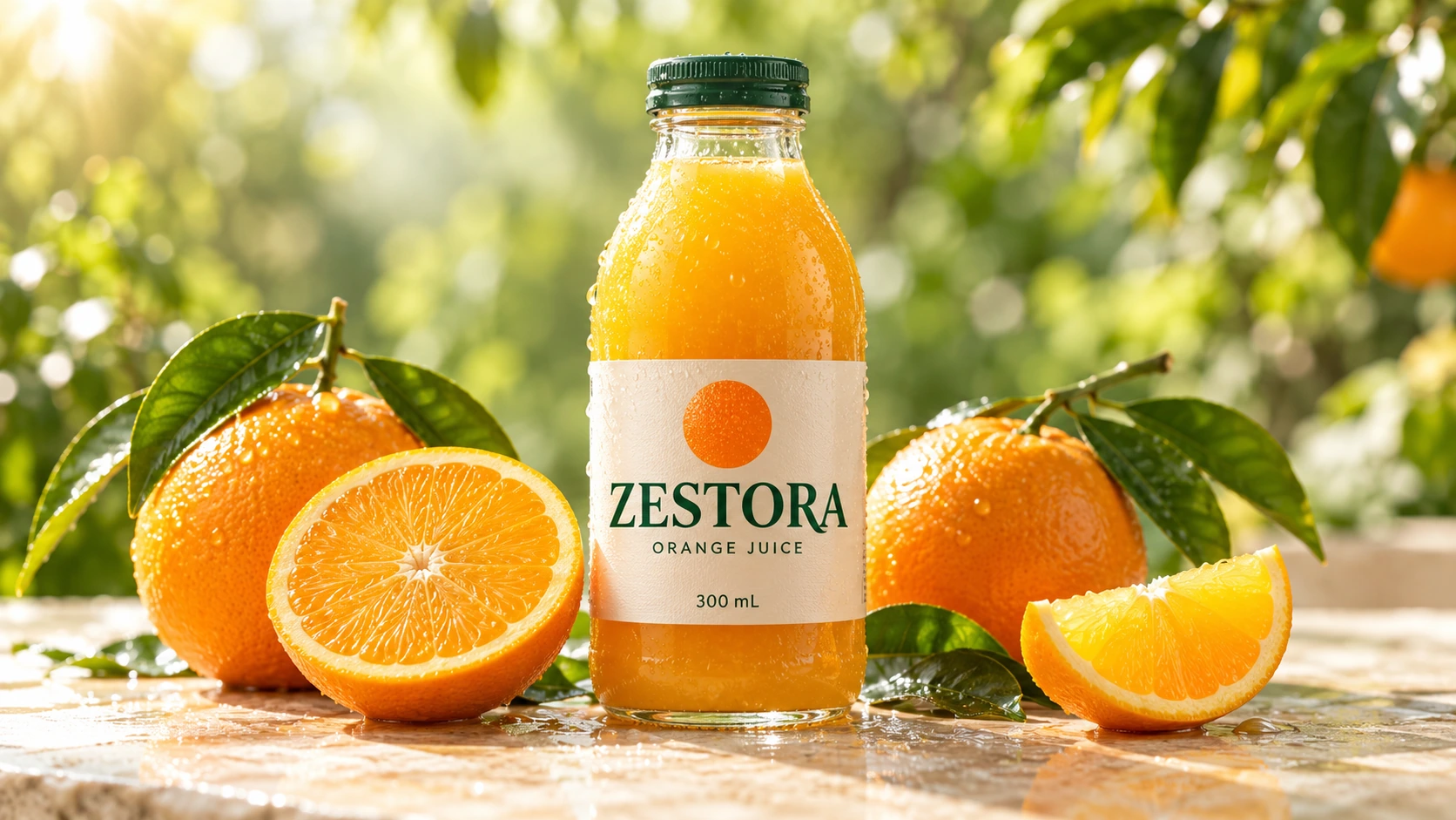 ZESTORA｜鮮果汁廣告；原創 AI 概念創作、虛構品牌，非客戶案例。
